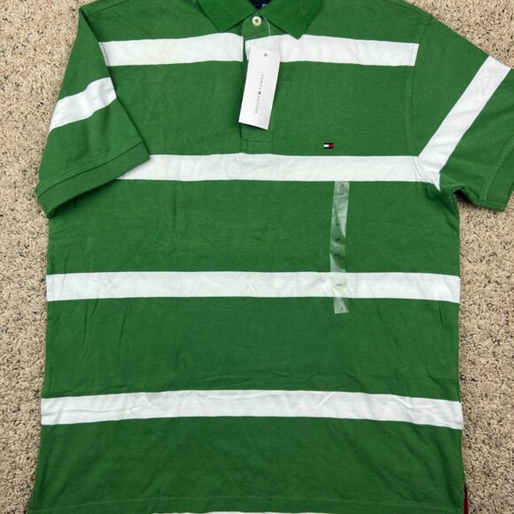 NWT Men's Tommy Hilfiger Short Sleeve Striped Classic Fit Polo Shirt Green - Picture 1 of 7